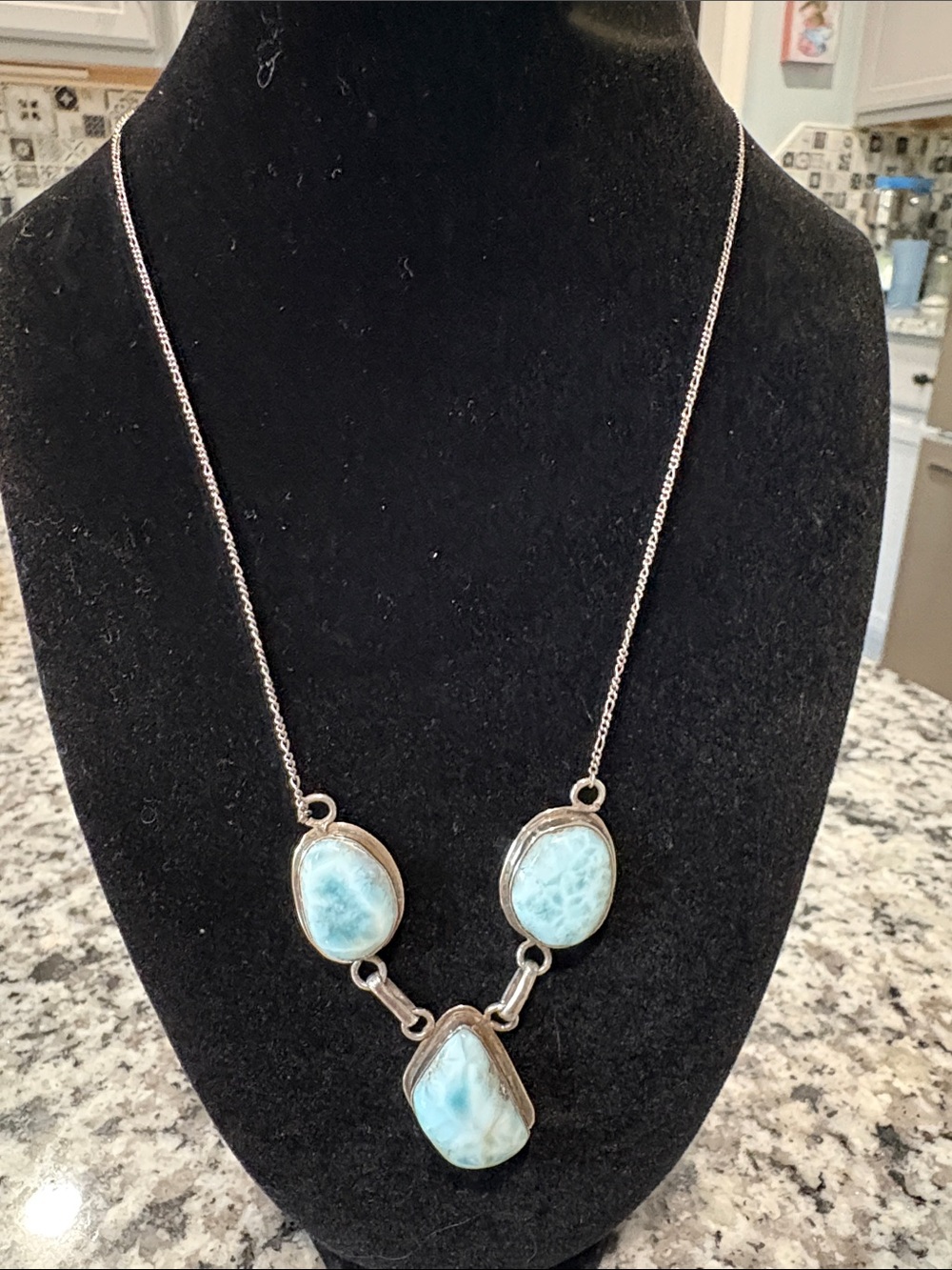 Silver Necklace with Light Blue Larimar-Stones
